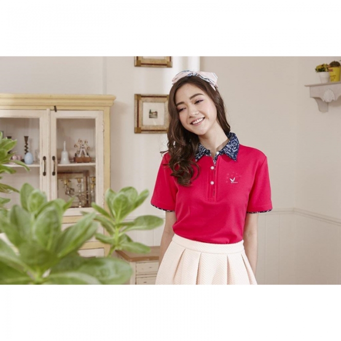 【LEIDOOE】花紋假兩件女款短袖POLO衫