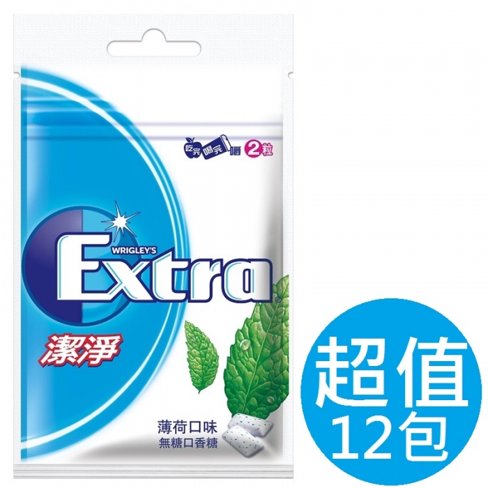 Extra 潔淨薄荷口味無糖口香糖-12包入
